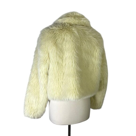 Industry Lime Juice Light Yellow Cropped Faux Fur Furry Jacket Coat NWT Medium - Picture 3 of 4